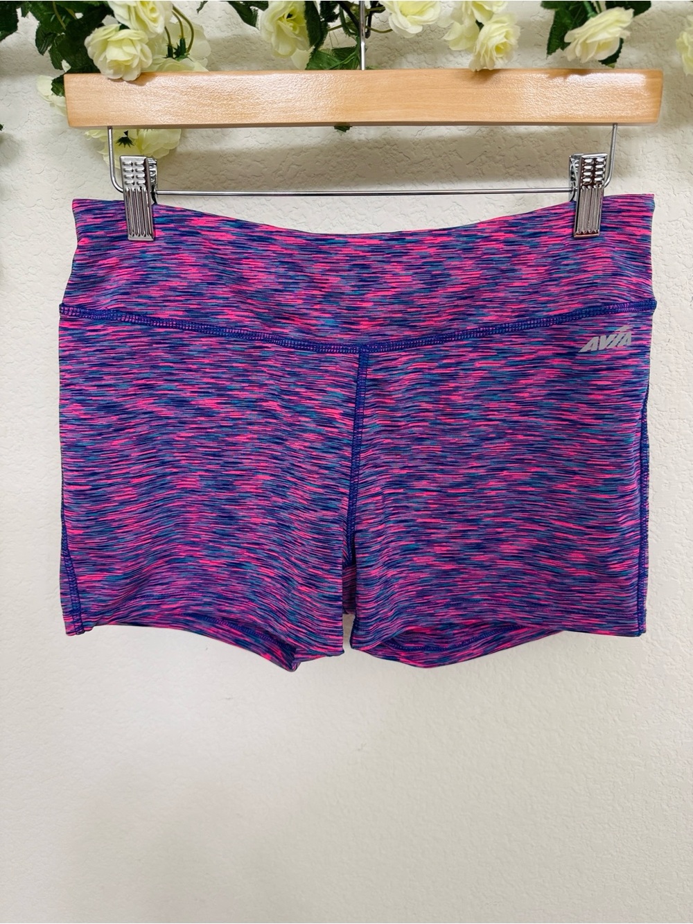 Avia • Pink Blue Space Dye High Rise Workout Shorts Yoga Running Activewear M
